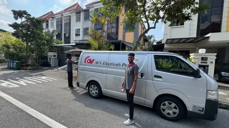 EMA licensed electrician in Singapore performing HDB wiring inspection